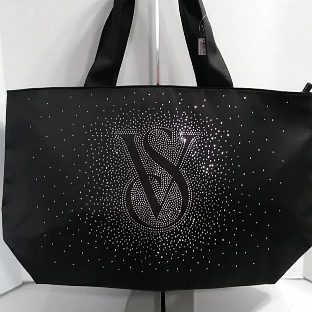 Victoria's Secret Black Tote With Sparkling Silver Design *NWT* - Picture 2 of 7